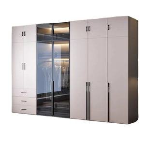 Customized Modern Luxury LED Light Walk-In Closet Set Full Bedroom Wardrobes for Home Apartments Glass MDF Door Clothes Storage