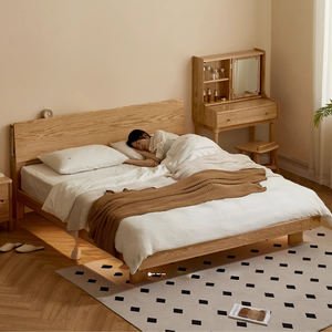 Modern Oak Wood King Bed Nordic Style Night Light Original Factory Oak Wood King Bed with Storage for Bedroom