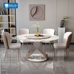 Modern Round Dining Table Set with Gloss Slate Carbon Steel Legs Wholesale Nodric White Turntable Kitchen Dining Room Furniture