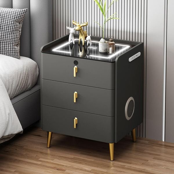 Intelligent luxury nightstand simple modern design light luxury nightstand bedroom living room solid wood apartment use
