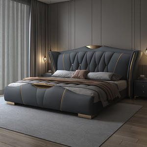 High Quality Luxury Bedroom Furniture Queen Size Leather Comfort Soft Bed Storage King Size Adult Room Wooden Frame Panel Style