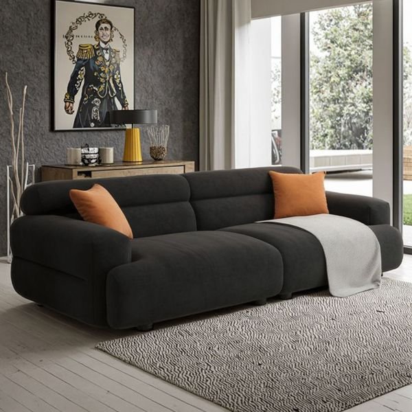 2025 New Cream Fabric Straight Row Style Sectional Sofa Set Small Four-Seater for Apartment Living Room