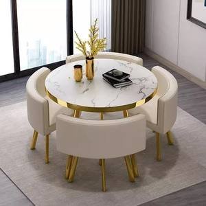Hot Selling Luxury Round Top Dining Table Set with Metal Chairs MDF Wood for Living Room Restaurant Bar Office 1 Table 4 Chairs