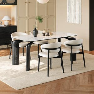 Small Retro Style Solid Wood Dining Table with Elephant Leg Design Black Log Rock Board for Household Use for Small Spaces