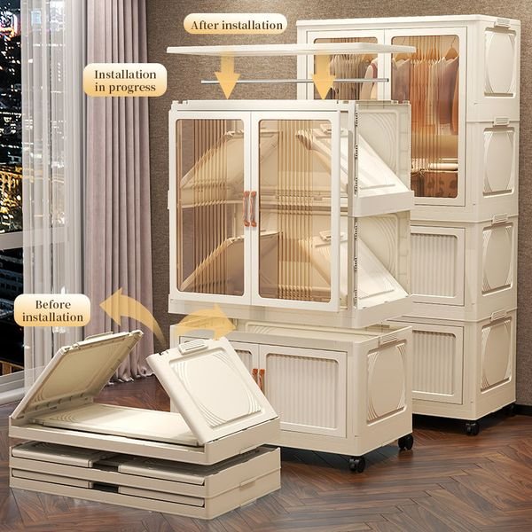 Wholesale Haogle Modern Folding Double Door Storage Cabinet Portable Folding Plastic Storage Cabinet With Wheel