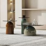Round Glass Coffee Table Modern Coffee Table Set Minimalist Metal Baking Paint Coffee Table