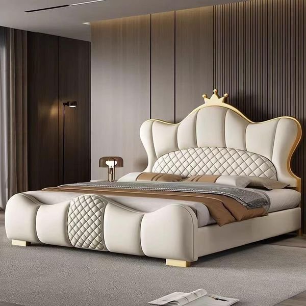 Modern Luxury Wood Box Bedroom Furniture Soft Up-holstered Beds Full Size Double Bed Frame Leather Set Design Queen Latest 2025