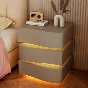 Hotel Solid Wood Modern Luxury Led Light High Quality Home White Bedside Table Nightstand With Charging Station And Led Lights