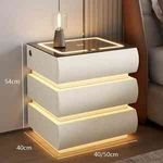 2025 Modern Smart LED Light Nightstand 3 Drawer Wireless Charger Wood Panel Nightstand Bedroom Living Room Storage Cabinet